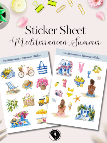 Mediterranean Summer Printable Sticker Sheet | Digital Download (PDF & PNG)